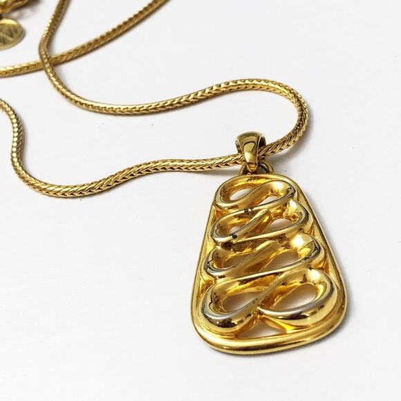 Anne Klein II Vintage Gold Squiggle Pendant Necklace - Picture 4 of 7